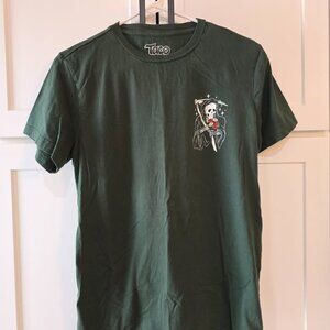 Taco Tues Grim Reaper Short Sleeve Green Logo T-Shirt Small Sz S flowers